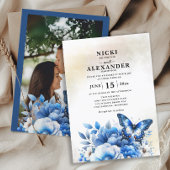 Invitation Mariage Papillon Floral Bleu