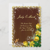 Invitation Mariage Papillon Floral Jaune Bois Foncé Rustique (Devant)