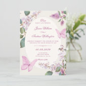 Invitation Mariage papillon floral lilas (Debout devant)