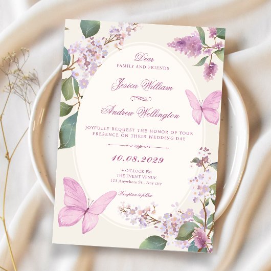 Invitation Mariage papillon floral lilas