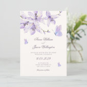 Invitation Mariage papillon floral violet (Debout devant)