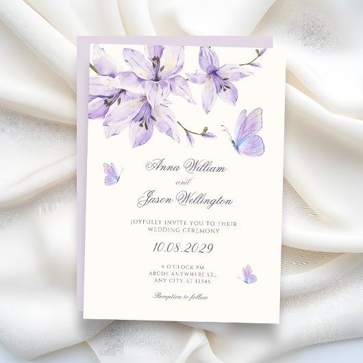 Invitation Mariage papillon floral violet