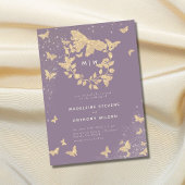 Invitation Mariage papillon Lilac Or Monogrammes Élégant