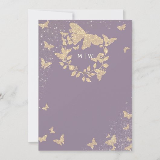 Invitation Mariage papillon Lilac Or Monogrammes Élégant (Dos)