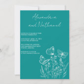 Invitation Mariage Papillon Moderne Sarcelle & Blanc  (Devant)