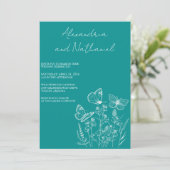 Invitation Mariage Papillon Moderne Sarcelle & Blanc  (Debout devant)