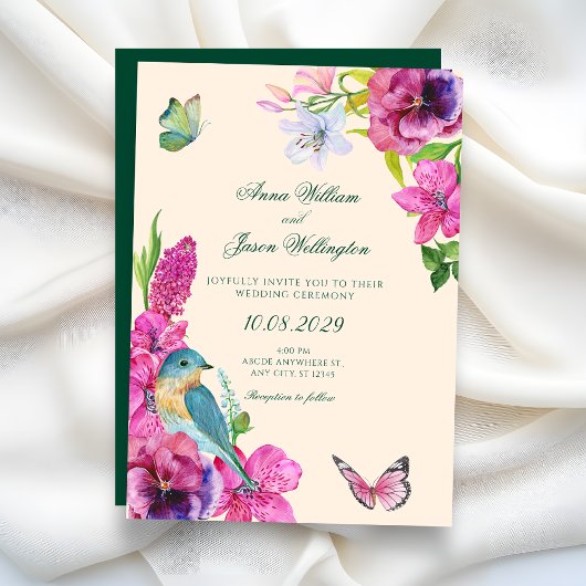 Invitation Mariage papillon oiseau floral 