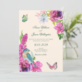 Invitation Mariage papillon oiseau floral  (Debout devant)
