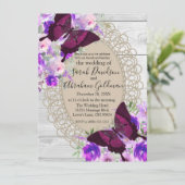 Invitation Mariage Papillon Papillons Dentelle Bois Blanc (Debout devant)