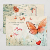 Invitation Mariage papillon pastoral (Devant / Derrière)