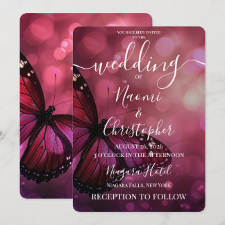 Invitation Mariage Papillon Rose Foncé Personnalisé