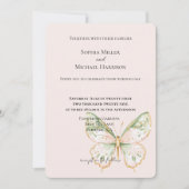 Invitation Mariage Papillon Rose Pâle Vert Menthe Or (Devant)