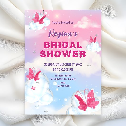 Invitation Mariage papillon rose violet scintillant