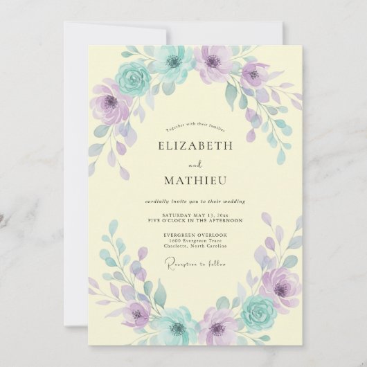 Invitation Mariage papillon sarcelle lilas beurré (Devant)