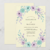 Invitation Mariage papillon sarcelle lilas beurré (Devant / Derrière)