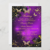 Invitation Mariage papillon violet or noir scintillant (Devant)