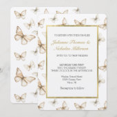 Invitation Mariage Papillons Blanc Crème Or Chic   (Devant / Derrière)
