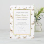 Invitation Mariage Papillons Blanc Crème Or Chic   (Debout devant)