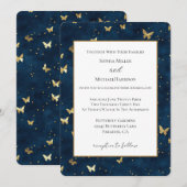 Invitation Mariage Papillons Bleu Or (Devant / Derrière)