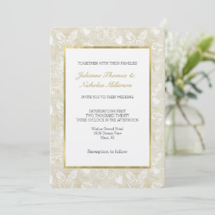 Invitation Mariage Papillons Cœurs Blanc Crème Romantique