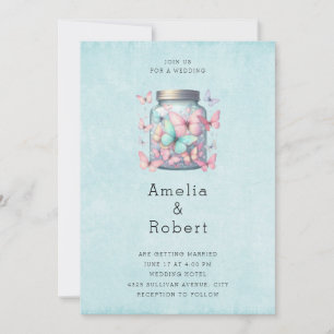 Invitation Mariage Papillons Fantaisistes dans un Pot