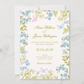 Invitation Mariage papillons floraux bleus (Devant)