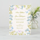 Invitation Mariage papillons floraux bleus (Debout devant)