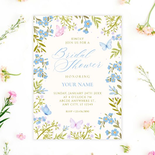 Invitation Mariage papillons floraux bleus