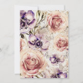 Invitation Mariage papillons floraux rose blush violet crème (Dos)