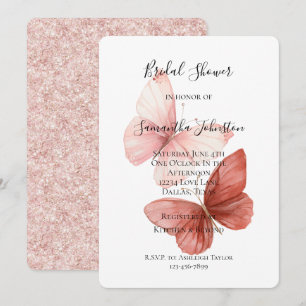 Invitation Mariage Papillons Roses Rouges Paillettes