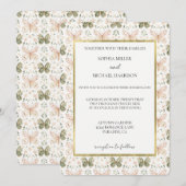 Invitation Mariage Papillons Vert Rose (Devant / Derrière)