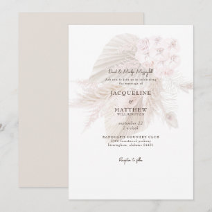 Invitation Mariage Parents de la Mariée Fleurs Roses Pâles Pa
