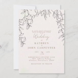 Invitation Mariage Parents de la Mariée Texte Feuillage Doré