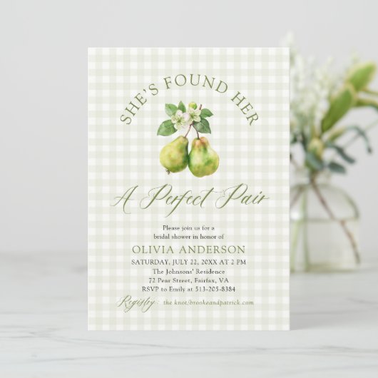 Invitation Mariage Parfait Paire Moderne Vert Gingham (Debout devant)