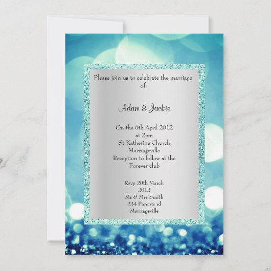 Invitation Mariage PARTIES SCINTILLANT AQUA BLEU ÉLÉGANT ET M (Devant)