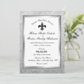 Invitation Mariage Parties scintillant d'argent noir blanc Fl (Debout devant)