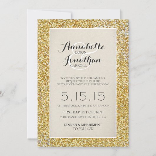 Invitation Mariage Parties scintillant d'or (Devant)