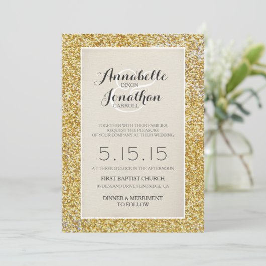 Invitation Mariage Parties scintillant d'or (Debout devant)