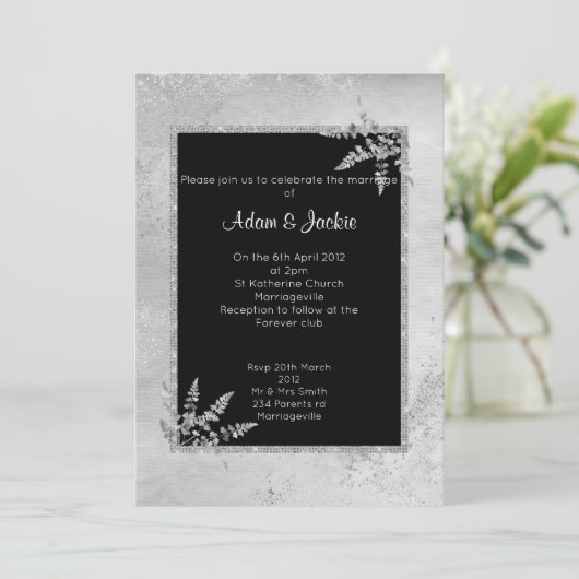 Invitation Mariage PARTIES SCINTILLANT EN MARBRE NOIR EN ARGE (Debout devant)