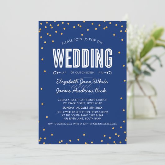 Invitation MARIAGE parties scintillant en or mignon confetti  (Debout devant)
