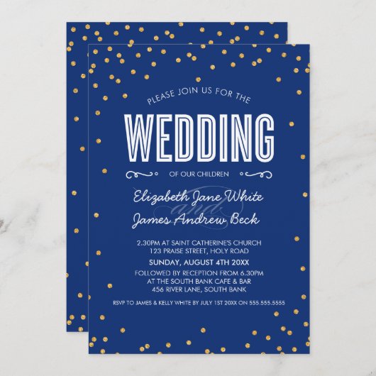 Invitation MARIAGE parties scintillant en or mignon confetti (Devant / Derrière)