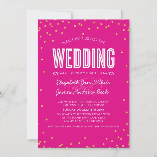 Invitation MARIAGE parties scintillant en or mignon confetti (Devant)