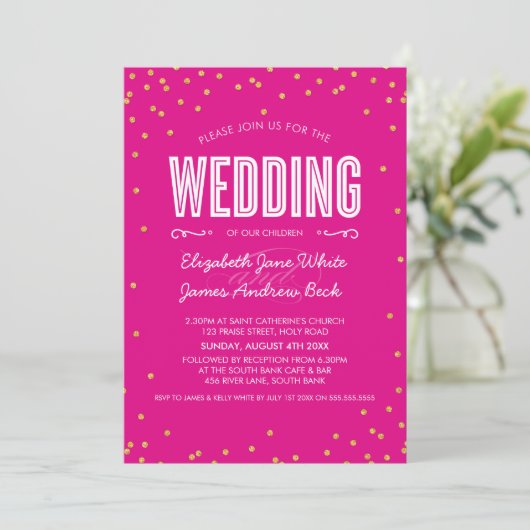 Invitation MARIAGE parties scintillant en or mignon confetti  (Debout devant)