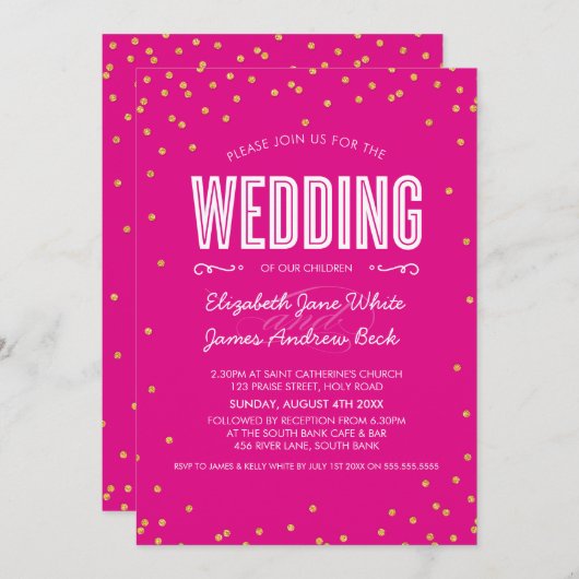 Invitation MARIAGE parties scintillant en or mignon confetti  (Devant / Derrière)