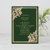 Invitation Mariage parties scintillant fleurie de luxe en or (Debout devant)