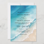 Invitation Mariage pas cher avec code QR sur la plage de l'oc (Devant)