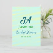 Invitation Mariage pastel aquarelle bleu vert nom da (Debout devant)