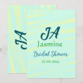 Invitation Mariage pastel aquarelle bleu vert nom da (Devant / Derrière)