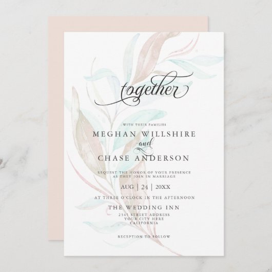 Invitation MARIAGE | Pastel Aquarelle Foliing Sispy (Devant / Derrière)