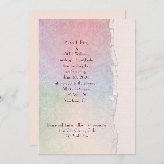 Invitation mariage pastel arc-en-ciel bord déchiré (Devant / Derrière)